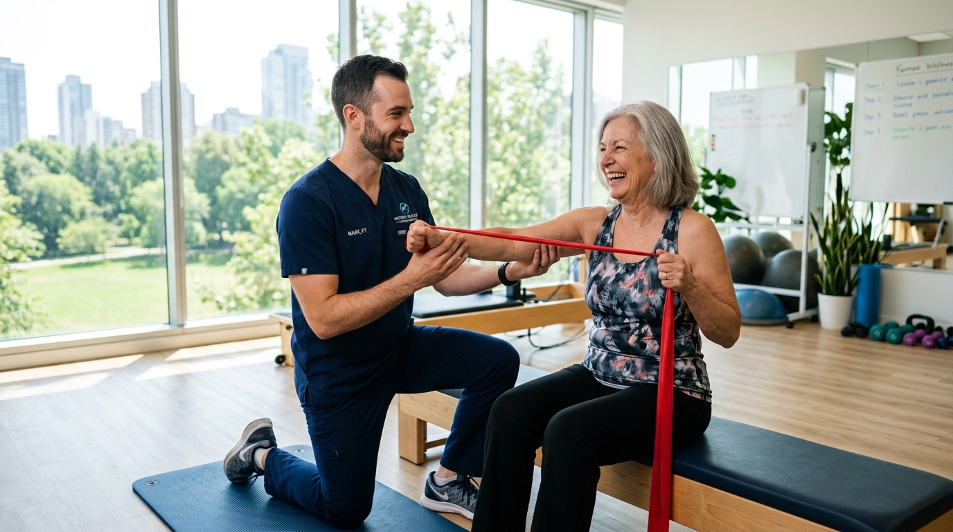 Physiotherapist Assisting Senior with Joint Rehabilitation